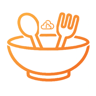 Kind Meals bowl icon with a heart between a spoon and fork